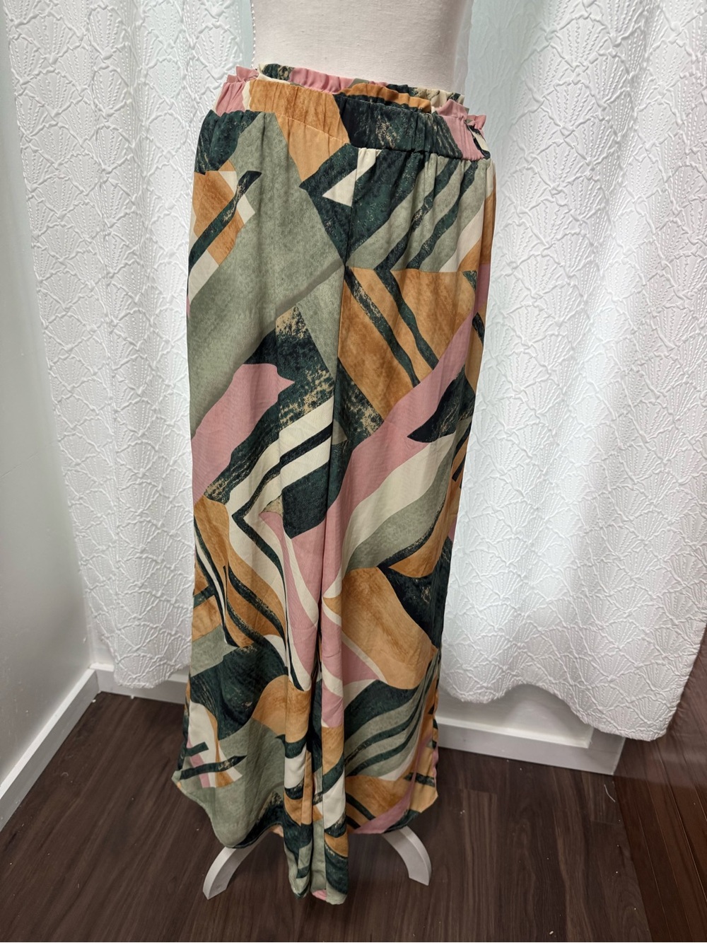 Abstract Print Pink & Green Maxi Skirt